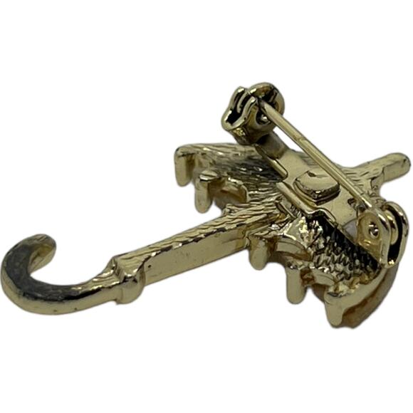 Vintage Umbrella Brooch Pin Mother of Pearl Red Stripe Gold Tone 1960s Parasol - Picture 11 of 15